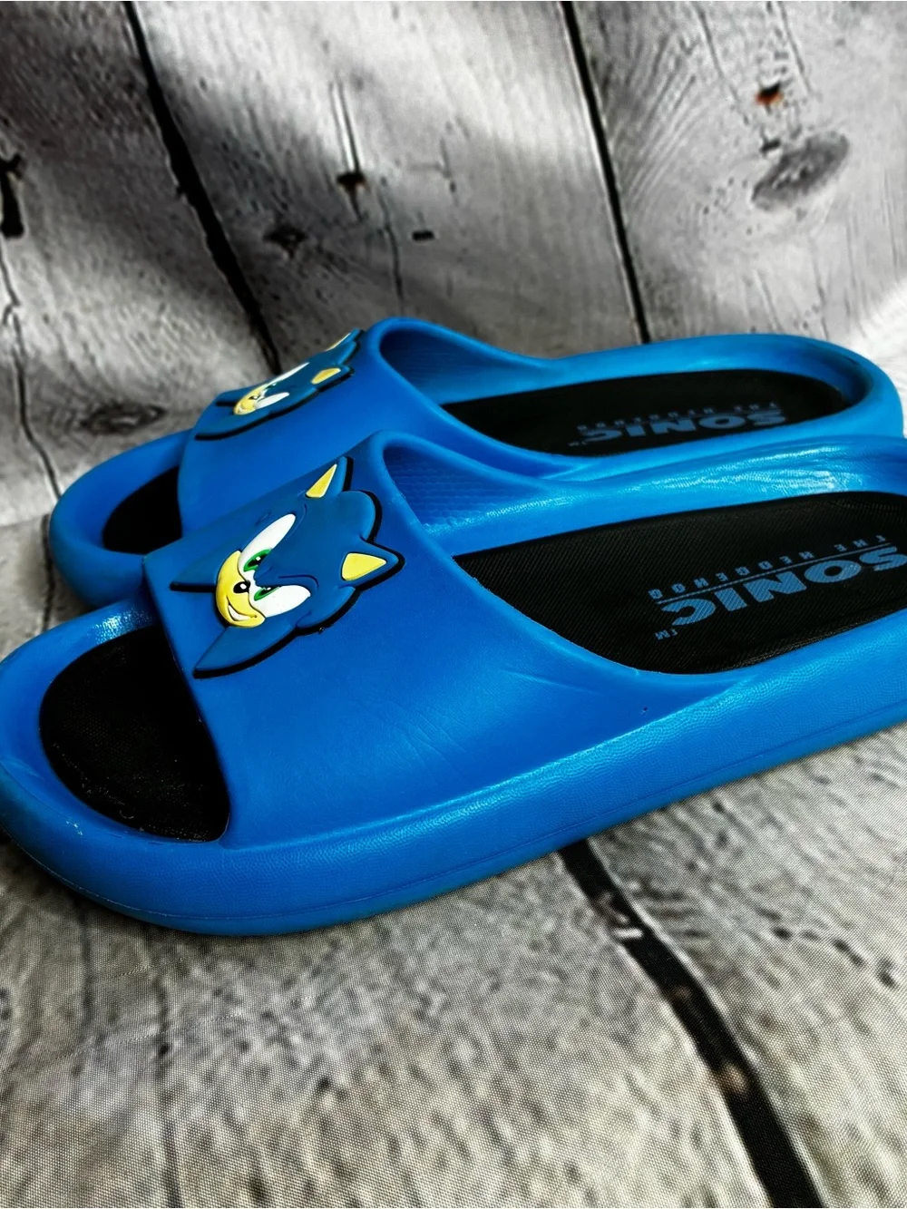 5/$20 Sonic The Hedgehog Slides Sega Blue Ground Up Sandal Youth Boys Size 2-3